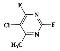 2,6-Difluoro-4-methyl-5-chloropyrimidine,Pyrimidine,5-chloro-2,4-difluoro-6-methyl-,CAS 72630-78-5,164.54,C5H3ClF2N2