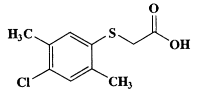 2,5-Dimethyl-4-chlorophenylmercaptoacetic acid,Acetic acid,[(4-chloro-2,5-dimethylphenyl)thio]-,CAS 93-77-6,230.71,C10H11ClO2S