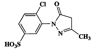 4-Chloro-3-(3-methyl-5-oxo4,5-dihydropyrazol-1-yl)benzenesulfonic acid,Benzenesulfonic acid,4-chloro-3-(4,5-dihydro-3-methyl-5-oxo-1H-pyrazol-1-yl)-,CAS 88-76-6,288.71,C10H9Cl2N2O4S