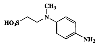 N-methyl-N-4-aminophenyltaurine,Ethanesulfonic acid,2-[(4-aminophenyl)methylamino]-,CAS 6253-69-6,230.28,C9H14N2O3S