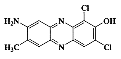 1,3-Dichloro-2-hydroxy-7-methyl-8-aminophenazine,2-Phenazinol,8-amino-1,3-dichloro-7-methyl-,CAS 6364-22-3,294.14,C13H8O4