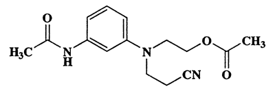 2-((3-Acetamidophenyl)(2-cyanoethyl)amino)ethylacetate,Acetamide,N-[3-[[2-(acetyloxy)ethyl](2-cyanoethyl)amino]phenyl]-,CAS 28505-89-7,289.33,C15H19N3O3