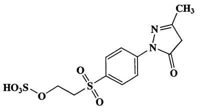 2-(4-(3-Methyl-5-oxo-4,5-dihydropyrazol-1-yl)phenylsulfonyl)ethyl hydrogen sulfate,3H-Pyrazol-3-one,2,4-dihydro-5-methyl-2-[4-[[2-(sulfooxy)ethyl]sulfonyl]phenyl]-,CAS 70616-72-7,362.38,C12H14N2O7S2