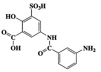2-Hydroxy-3-sulfo-5-(3-aminobenzamido)benzoic acid,Benzoic acid,5-[(3-aminobenzoyl)amino]-2-hydroxy-3-sulfo-,CAS 6201-79-2,352.32,C14H12N2O7S