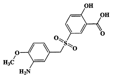 2-Hydroxy-5-(3-amino-4-methoxybenzylsulfonyl)benzoic acid,Benzoic acid,5-[[(3-amino-4-methoxyphenyl)methyl]sulfonyl]-2-hydroxy-,CAS 6201-82-7,337.35,C15H15NO6S
