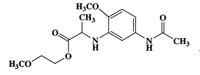 2-Methoxyethyl 2-(5-acetamido-2-methoxyphenylamino)propanoate,β-alanine,N-[5-(acetylamino)-2-methoxyphenyl]-,2-methoxyethyl ester,CAS 36339-04-5,310.35,C15H22N2O5
