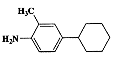 2-Methyl-4-cyclohexylaniline,Benzenamine,4-cyclohexyl-2-methyl-,CAS 6358-95-8,189.3,C13H19N