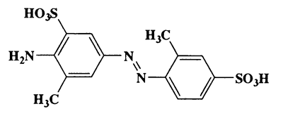 2',3-Dimethyl-4-ammo-4',5-disulfoazobenzene,Benzenesulfonic acid,2-amino-3-methyl-5-[(2-methyl-4-sulfophenyl)azo]-,sodium salt,CAS 3244-97-1,385.42,C14H15N3O6S2