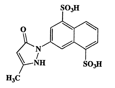 3-(3-Methyl-5-oxo-2H-pyrazol-1(5H)-yl)naphthalene-1,5-disulfonic acid,1,5-Naphthalenedisulfonic acid,3-(4,5-dihydro-3-methyl-5-oxo-1H-pyrazol-1-yl)-,CAS 6838-01-3,384.38,C14H12N2O7S2