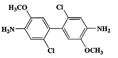 4-(2-Chloro-4-amino-5-methoxyphenyl)-3-chloro-6-methoxybenzenamine,Benzidme,2,2'-dichloro-5,5'dimethoxy-,CAS 5855-70-9,313.18,C14H14Cl2N2O2