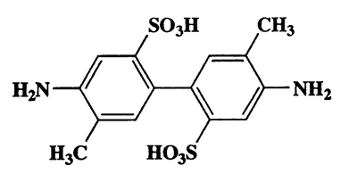 5-Amino-2-(4-amino-5-methyl-2-sulfophenyl)-4-methylbenzenesulfonic acid,2,2'-biphenyldisulfonic acid-4,4'-diamino-5,5'-dimethyl-,CAS 83-83-0,372.42,C14H16N2O6S2