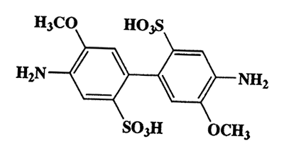 5-Amino-4-methoxy-2-(4-amino-5-methoxy-2-sulfophenyl)benzenesulfonic acid,2,2'-biphenyldisulfonic acid,4,4'-diamino-5,5'-dimethoxy-,CAS 6404-70-2,404.42,C14H16N2O8S2