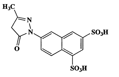 6-(3-Methyl-5-oxo-4,5-dihydropyrazol-1-yl)naphthalene-1,3-disulfonic acid,1,3-Naphthalenedisulfonic acid,6-(4,5-dihydro-3-methyl-5-oxo-1H-pyrazol-1-yl)-,CAS 7277-87-4,384.38,C14H12N2O7S2