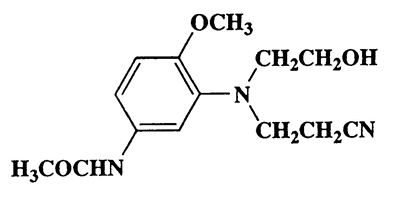 N-(3-((2-cyanoethyl)(2-hydroxyethyl)amino)-4-methoxyphenyl)acetamide,Acetamide,N-[3-[(2-cyanoethyl)(2-hydroxyethyl)amino]-4-methoxyphenyl]-,CAS 22588-78-9,277.32,C14H19N3O3