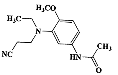 N-(3-((2-cyanoethyl)(ethyl)amino)-4-methoxyphenyl)acetamide,Acetamide,N-[3-[(2-cyanoethyl)ethylamino]-4-methoxyphenyl]-,CAS 19433-94-4,261.32,C14H19N3O2
