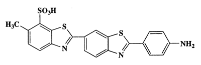 2-(2-(4Aminophenyl)benzo[d]thiazol-6-yl)-6-methylbenzo[d]thiazole-7-sulfonic acid,[2,6'-Bibenzothiazole]-7-sulfonic acid,2'-(4-aminophenyl)-6-methyl-,monosodium salt,CAS 5855-97-0,453.56,C21H15N3O3S3