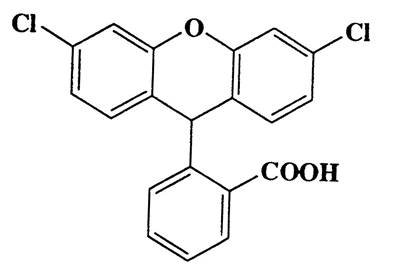 2-(3,6-Dichloro-9H-xanthen-9-yl)benzoic acid,Spiro[isobenzofuran-1(3H),9'-[9H]xanthen]-3-one,3',6'-dichloro-,CAS 630-88-6,371.21,C20H12Cl2O3