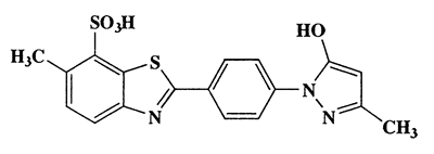 2-(4-(5-Hydroxy-3-methyl-1H-pyrazol-1-yl)phenyl)-6-methylbenzo[d]thiazole-7-sulfonic acid,2-(4-(5-hydroxy-3-methyl-1H-pyrazol-1-yl)phenyl)-6-methylbenzo[d]thiazole-7-sulfonic acid,401.46,C18H15N3O4S2