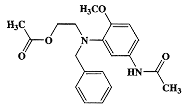 2-((5-Acetamido-2-methoxyphenyl)(benzyl)amino)ethylacetate,Acetamide,N-[3-[[2-(acetyloxy)ethyl](phenylmethyl)amino]-4-methoxyphenyl]-,CAS 70693-57-1,356.42,C20H24N2O2S4