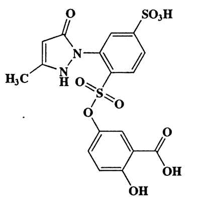 2-Hydroxy-5-(2-(3-methyl-5-oxo-2H-pyrazol-1(5H)-yl)-4-sulfophenylsulfonyloxy)benzoic acid,470.43,C17H14N2O10S2