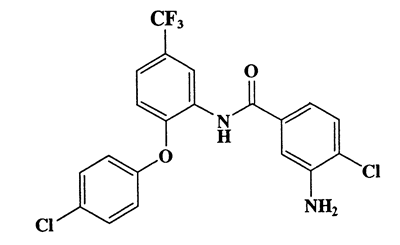 3-Amino-4-chloro-2'-(4-chlorophenoxy)-5'-trifluoromethylbenzanilide,441.23,C20H13Cl2F3N2O2