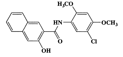 3-Hydroxy-5'-chloro-2',4'-dimethoxy-2-naphthanilide,N-(5-chloro-2,4-dimethoxyphenyl)-3-hydroxy-,CAS 92-72-8,357.79,C19H16ClNO4