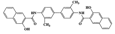 2-Naphthalenecarboxamide,N,N'-(3,3'-dimethyl(1,1'-biphenyl)-4,4'-diyl)bis(3-hydroxy-,3,3'-Dimethyl-4,4'-bis(3-hydroxy-2-naphthoylamino)biphenyl,CAS 3692-05-5,552.62,C36H28N2O4