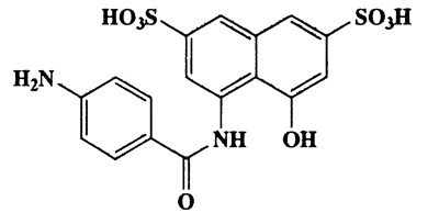 4-(4-Aminobenzamido)-5-hydroxynaphthalene-2,7-disulfonic acid,2,7-Naphthalenedisulfonic acid,4-(p-aminobenzamido)-5-hydroxy-,CAS 6505-35-7,438.43,C17H14N2O8S2