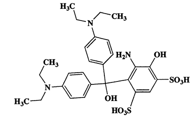 5-Amino-4-(bis(4-(diethylamino)phenyl)(hydroxy)methyl)-6-hydroxybenzene-1,3-disulfonic acid,1,3-Benzenedisulfonic acid,5-amino-4-[bis[4-(diethylamino)phenyl]hydroxymethyl]-6-hydroxy-,CAS 6387-34-4,593.71,C27H35N3O8S2