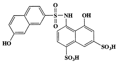 5-Hydroxy-4-(2-hydroxynaphthalene-7-sulfonamido)naphthalene-1,7-disulfonic acid,525.53,C20H15NO10S3