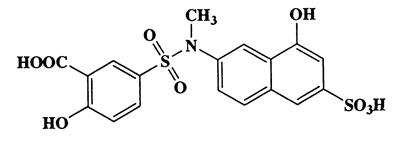7-[N-methyl-N-(3-carboxy-4-hydroxyphenylfonyl)]amino-1-naphthol-3-sulfonic acid,Benzoic acid,2-hydroxy-5-[[(8-hydroxy-6-sulfo-2-naphthalenyl)methylamino]sulfonyl]-,CAS 6421-79-0,453.44,C18H15NO9S2