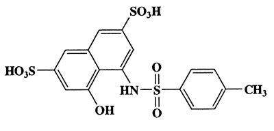 8-(4-Methylphenylsulfonamido)-1-naphthol-3,6-disulfonicacid,2,7-Naphthalenedisulfonic acid,4-hydroxy-5-p-toluenesulfonamido-,disodium salt,CAS 17618-71-2,473.5,C17H15NO9S3