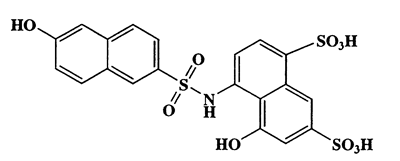 8-(6-Hydroxy-2-naphthylsulfonamido)-1-naphthol-3,5-disulfonic acid,1,7-Naphthalenedisulfonic acid,5-hydroxy-4-(6-hydroxy-2-naphthalenesulfonamido)-,CAS 6535-71-3,525.53,C20H15NO10S3