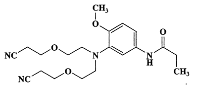 N-(3-(Bis(2-(2-cyanoethoxy)ethyl)amino)-4-methoxyphenyl)propionamide,Propanamide,N-[3-[bis[2-(2-cyanoethoxy)ethyl]amino]-4-methoxyphenyl]-,CAS 68227-76-9,388.46,C20H28N4O4