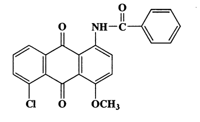 N-(5-chloro-4-methoxy-9,10-dioxo-9,10-dihydroanthracen-1-yl)benzamide,Anthraquinone,1-benzamido-5-chloro-4-methoxy-,CAS 116-80-3,391.89,C22H14ClNO4