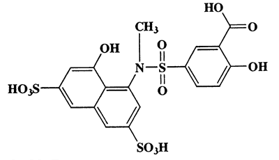 N-methyl-N-(3-carboxy-4-hydroxyphenylsulfonyl)-1-amino-8-hydroxy-3,6-naphthalenedisulfonic acid,N-methyl-N-(3-carboxy-4-hydroxyphenylsulfonyl)-1-amino-8-hydroxy-3,6-naphthalenedisulfonic acid,CAS 6201-90-7,533.51,C18H15NO12S3